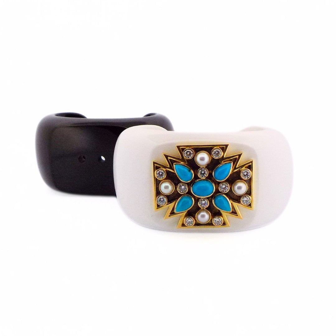 Verdura White Agate and Black Jade Bracelet Set