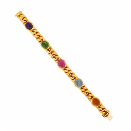Bulgari 18K Multi-gem Curb Link Bracelet
