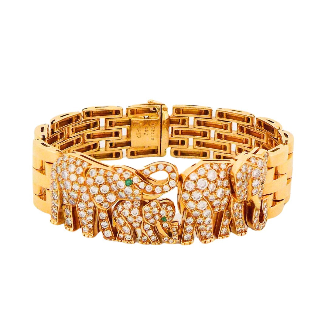 Cartier 18K Diamond Emerald Elephant Bracelet, French