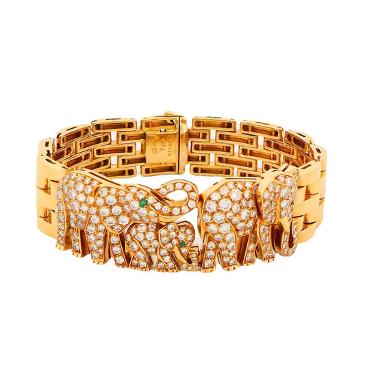 Cartier 18K Diamond Emerald Elephant Bracelet, French
