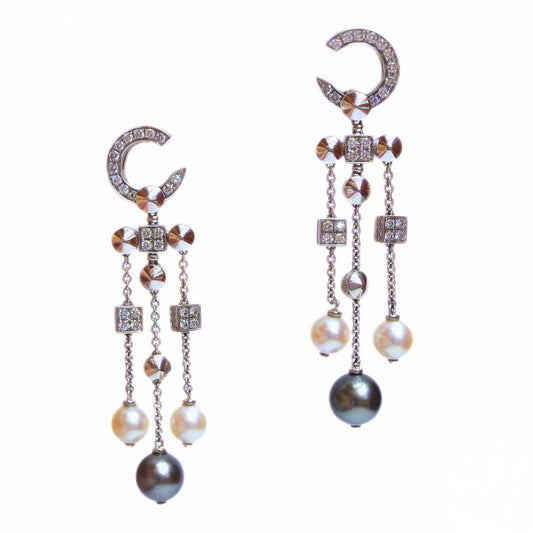 Bulgari 'Lucea' 18K Gold Diamond Pearl Earrings