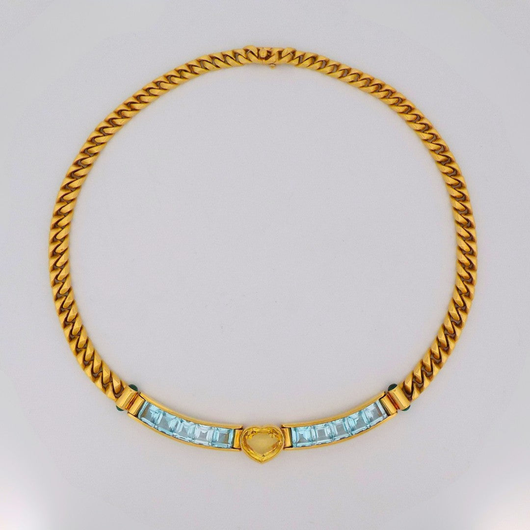 Bulgari 18K Aquamarine and Yellow Sapphire Necklace