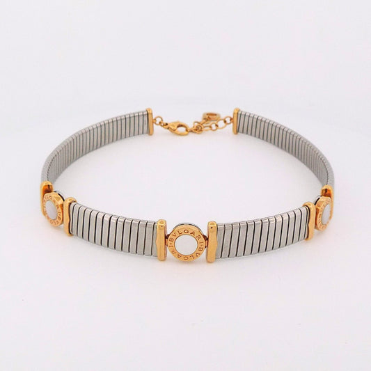 Bulgari 18K Gold Tubogas Steel Mother of Pearl Choker Necklace