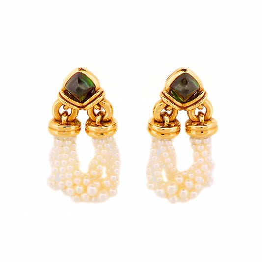 Bulgari 18K Pearl Tourmaline Earclip Earrings