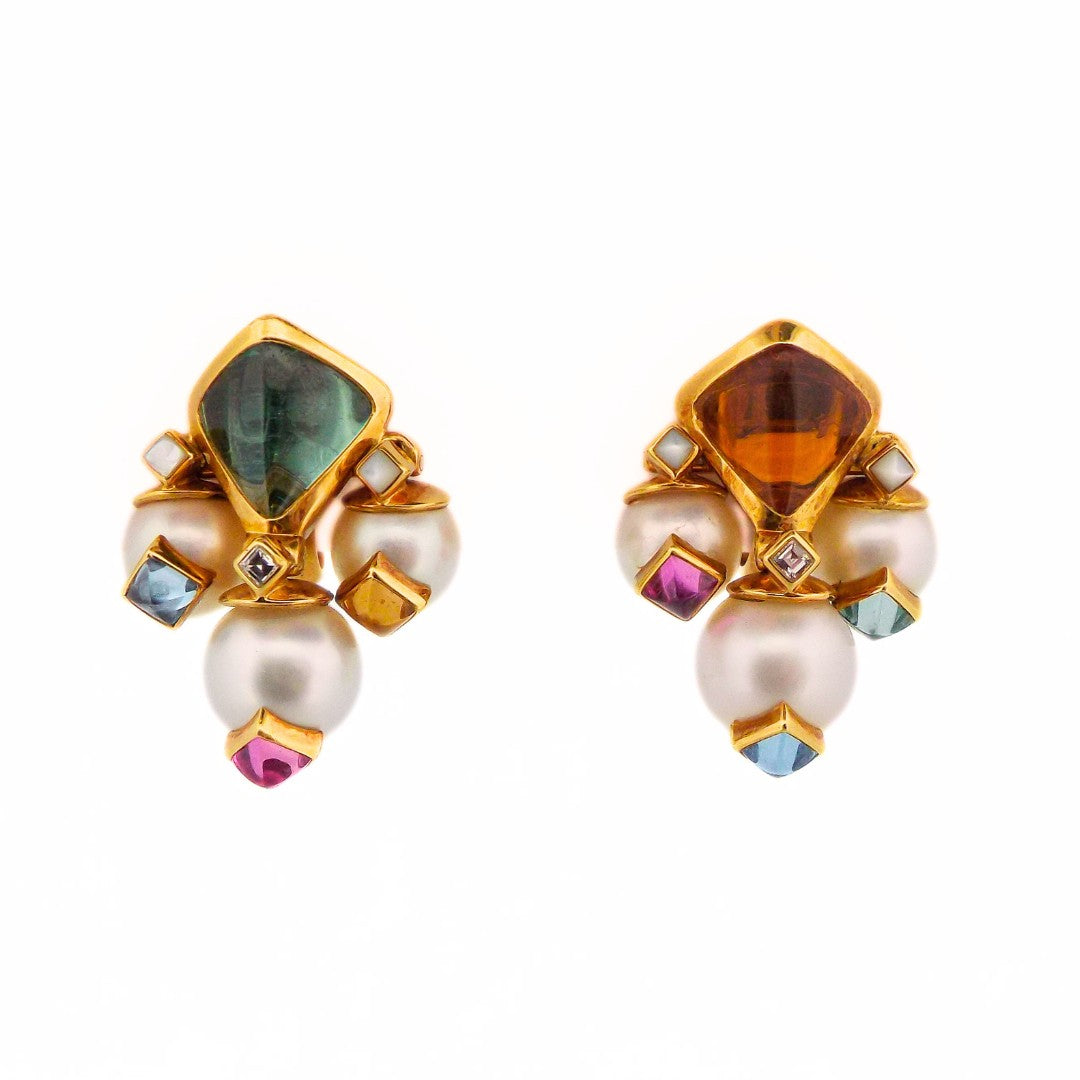 Marina B 18K Pearl Multi-Gem Earclip Earrings