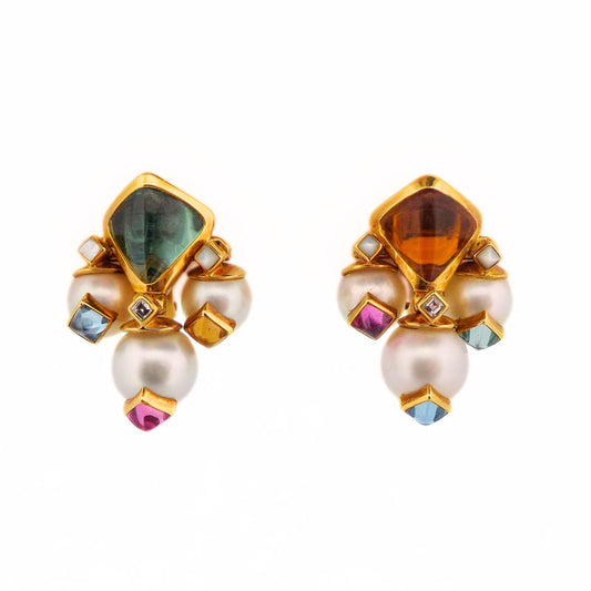 Marina B 18K Pearl Multi-Gem Earclip Earrings