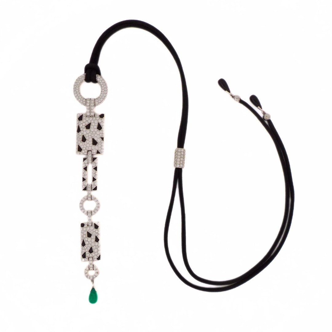 Cartier 18K Diamond Emerald Onyx 'Panthere' Necklace