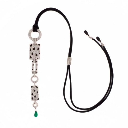 Cartier 18K Diamond Emerald Onyx 'Panthère' Necklace