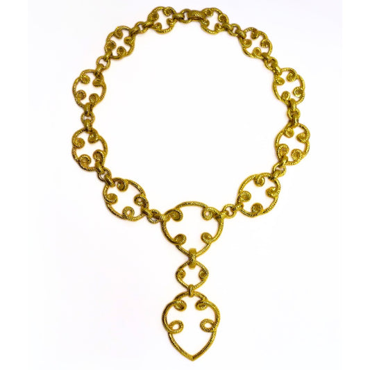 David Webb 18K Hammered Gold Pendant Necklace