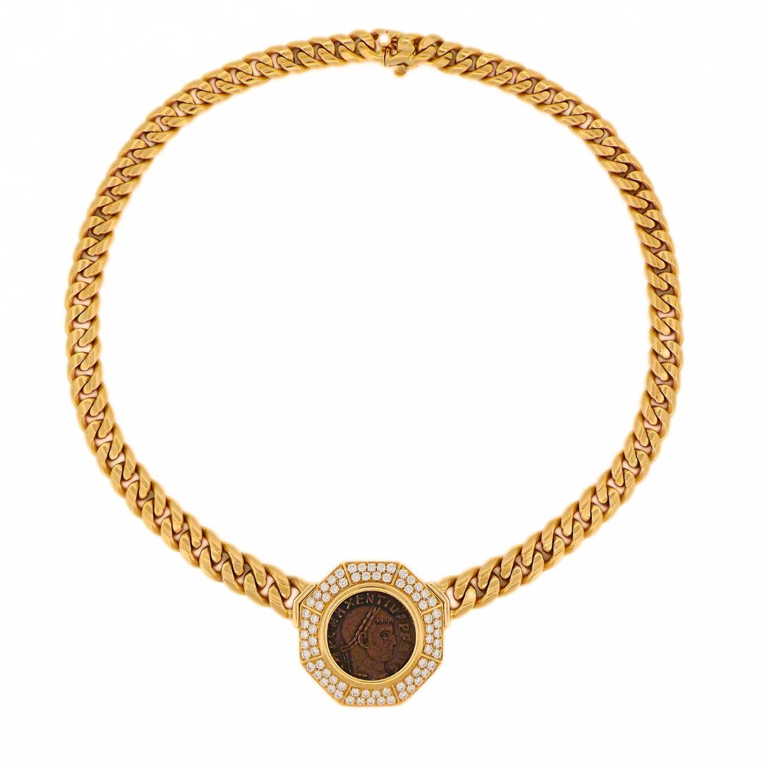 Bulgari 18K Monete Diamond Chain Necklace