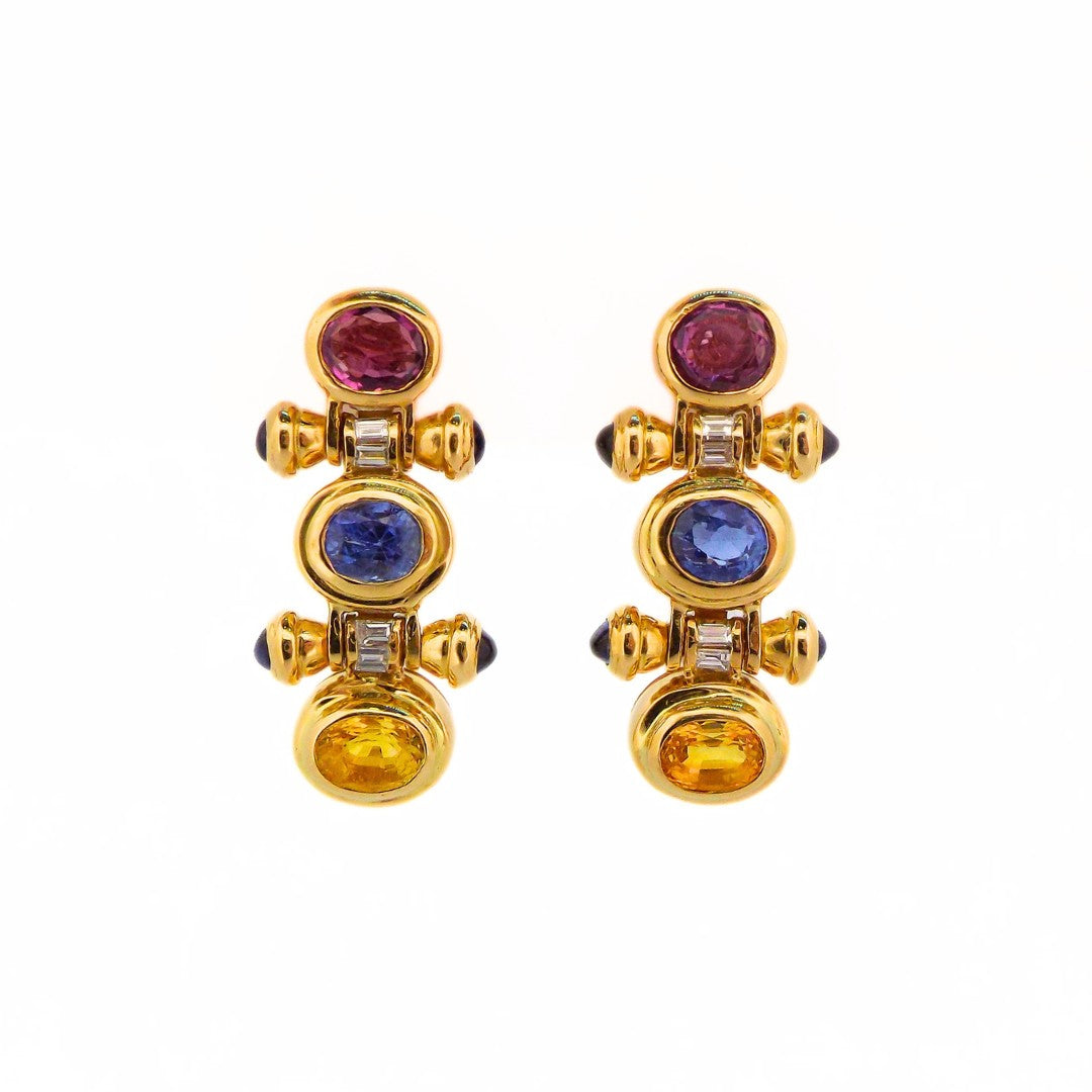 Bulgari 18K Multi-Color Sapphire Diamond Earrings