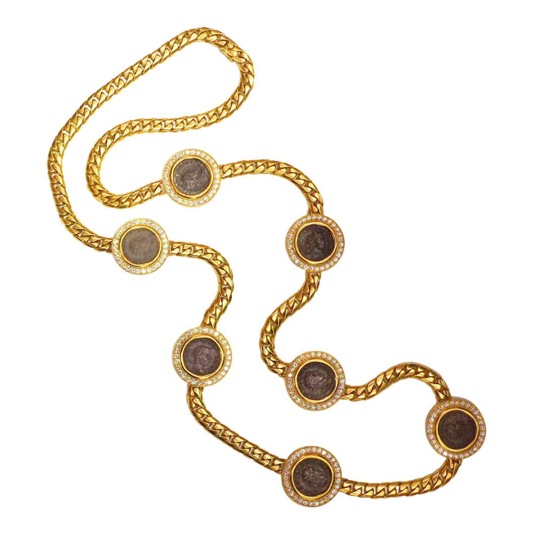 Bulgari 18K Diamond 'Monete' 7-Coin Chain Necklace