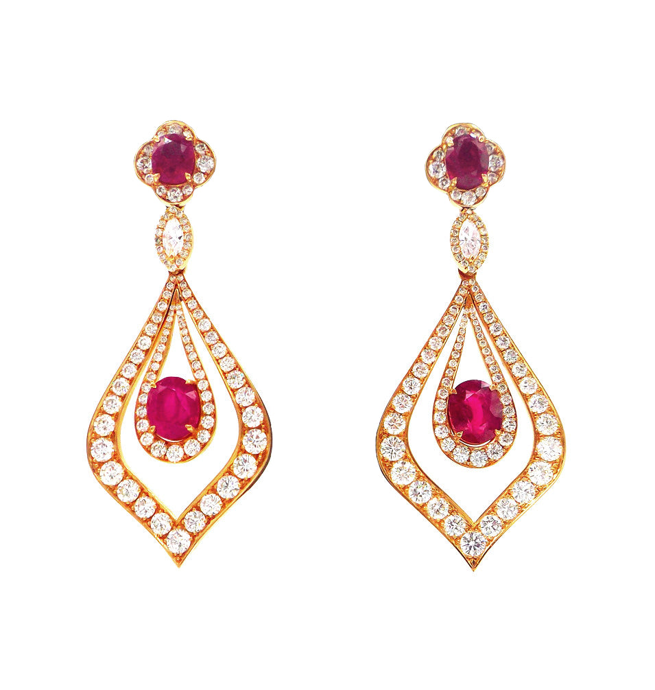 Rose Gold Ruby Diamond Earrings