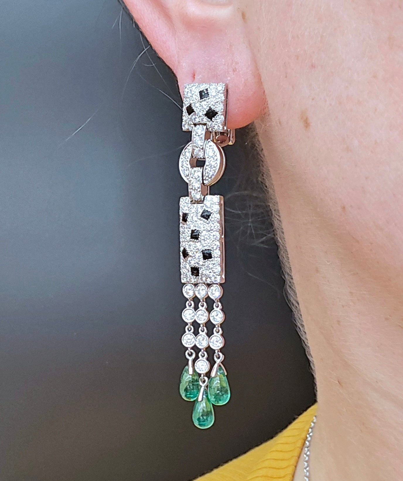 Cartier 18K Diamond Emerald Onyx 'Panthere' Earrings