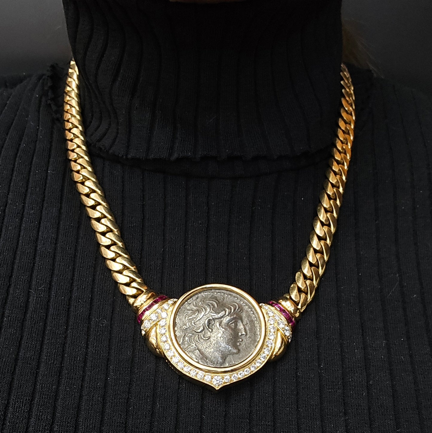 Bulgari 18K Monete Ruby Diamond Chain Necklace