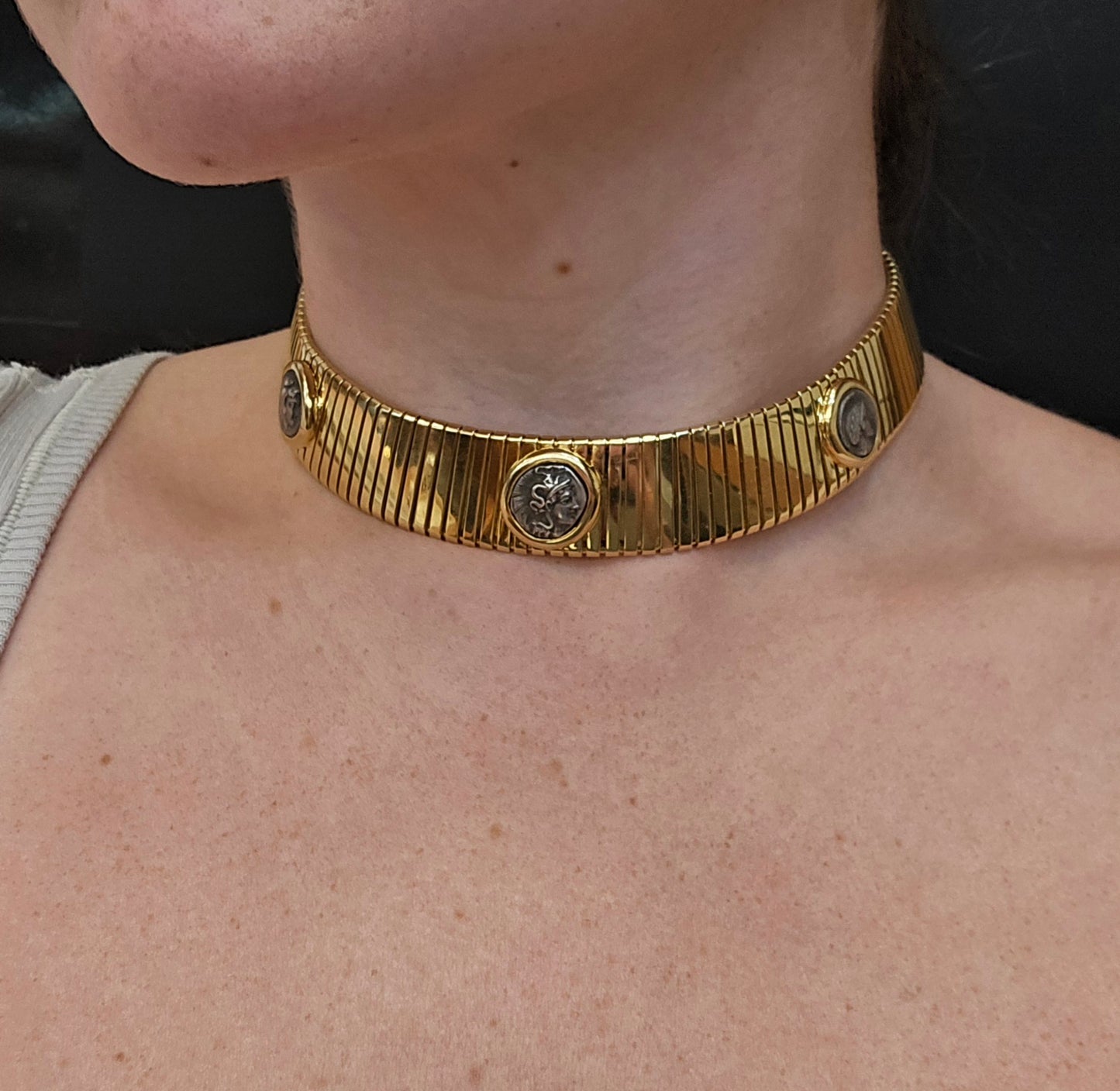 Bulgari 18K Gold 'Monete' Tubogas Choker Necklace