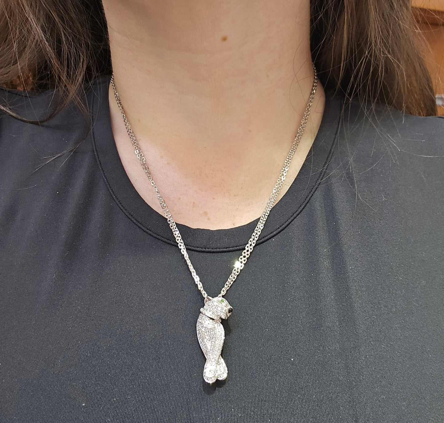 Cartier 18K Double Chain Panthère Pendant Necklace