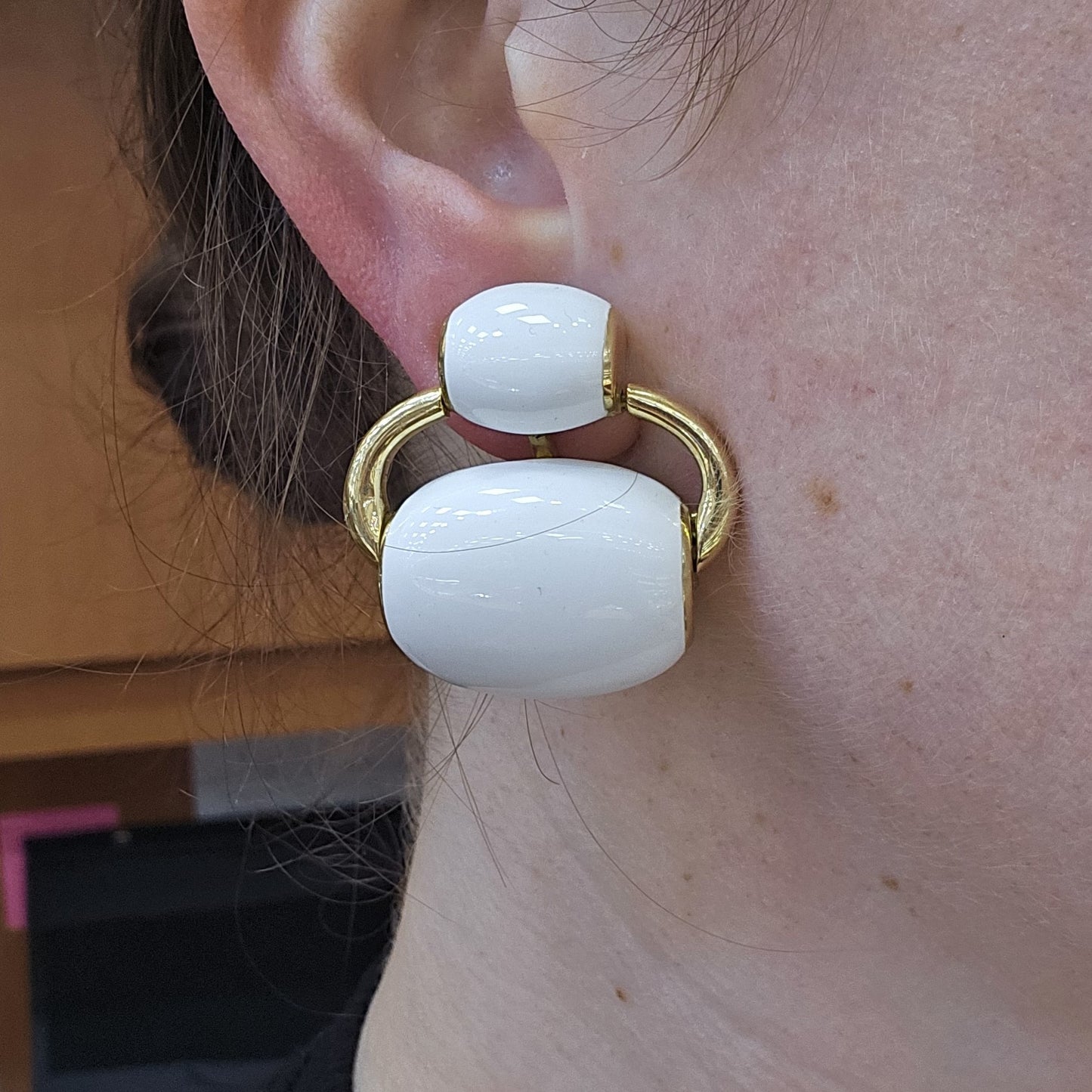 Davis Webb 18K White Enamel Doorknocker Earclip Earrings