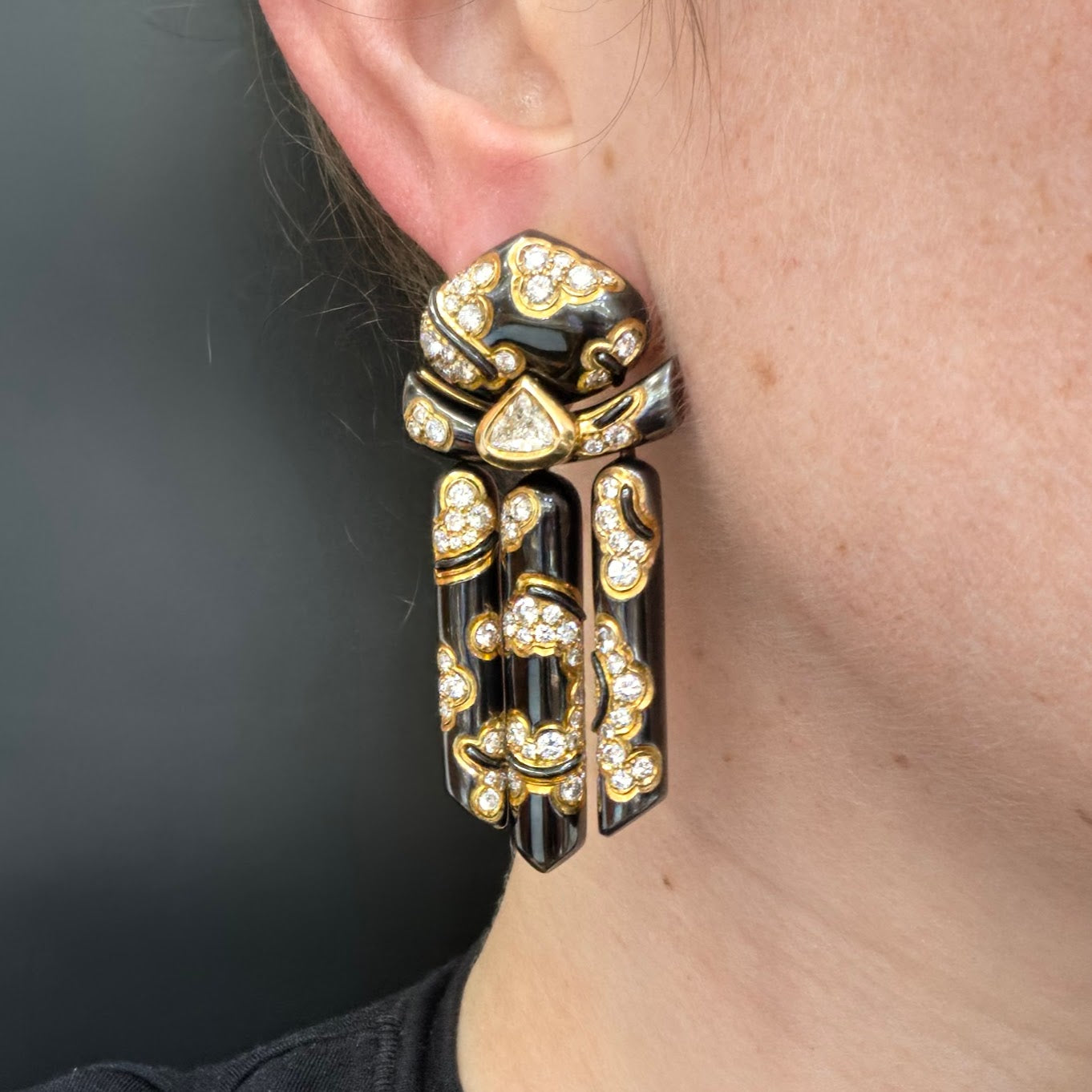 Marina B 18K Black Enamel Diamond 'Mitzouko' Earclip Earrings