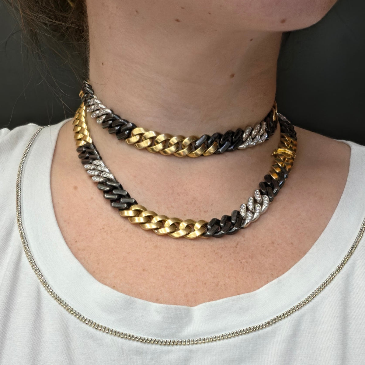 Bulgari 18K Yellow & Blackened Gold Diamond Chain Necklace