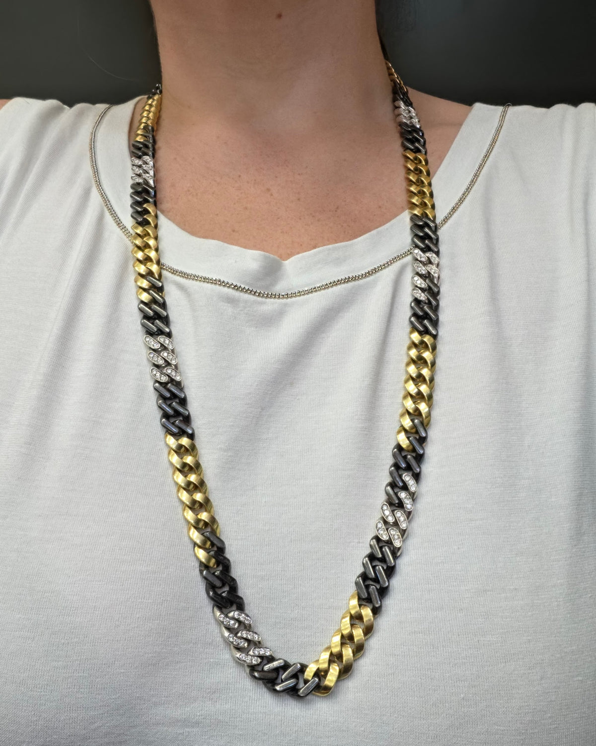 Bulgari 18K Yellow & Blackened Gold Diamond Chain Necklace