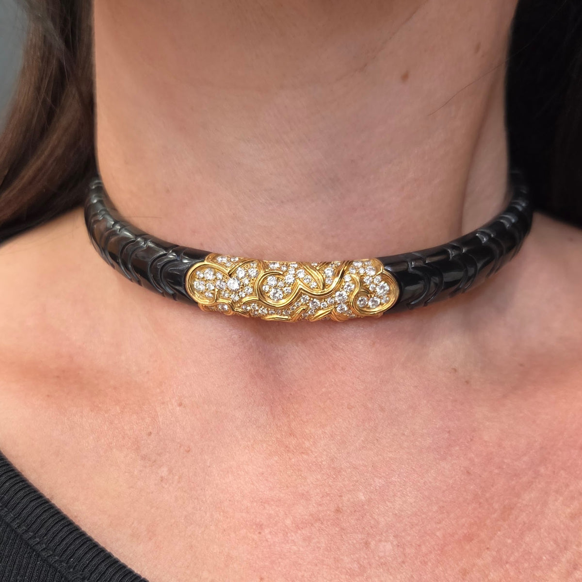Marina B 18K Diamond 'Onda' Blackened Gold Choker Necklace