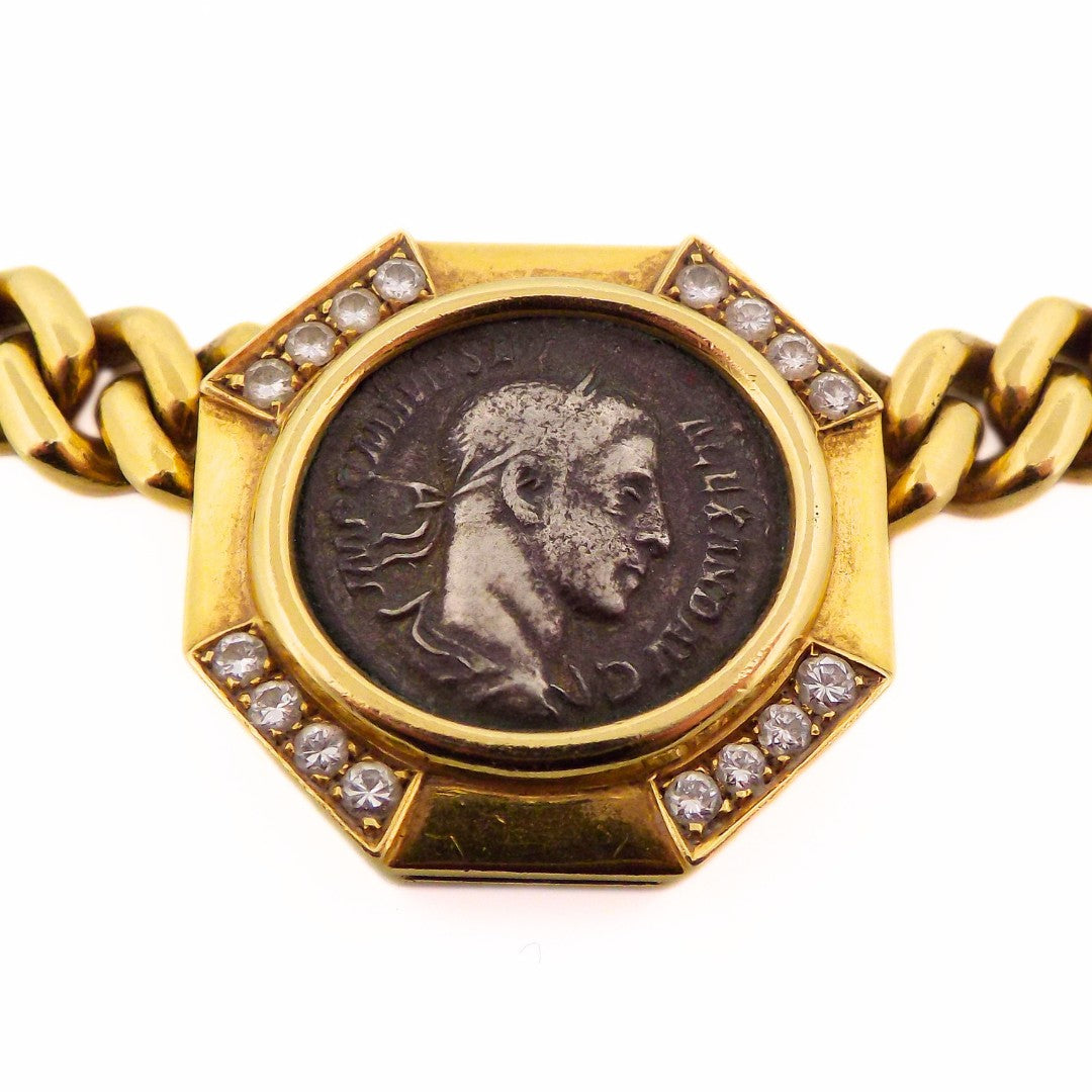 Bulgari 18K Diamond Ancient Roman Monete Chain Necklace