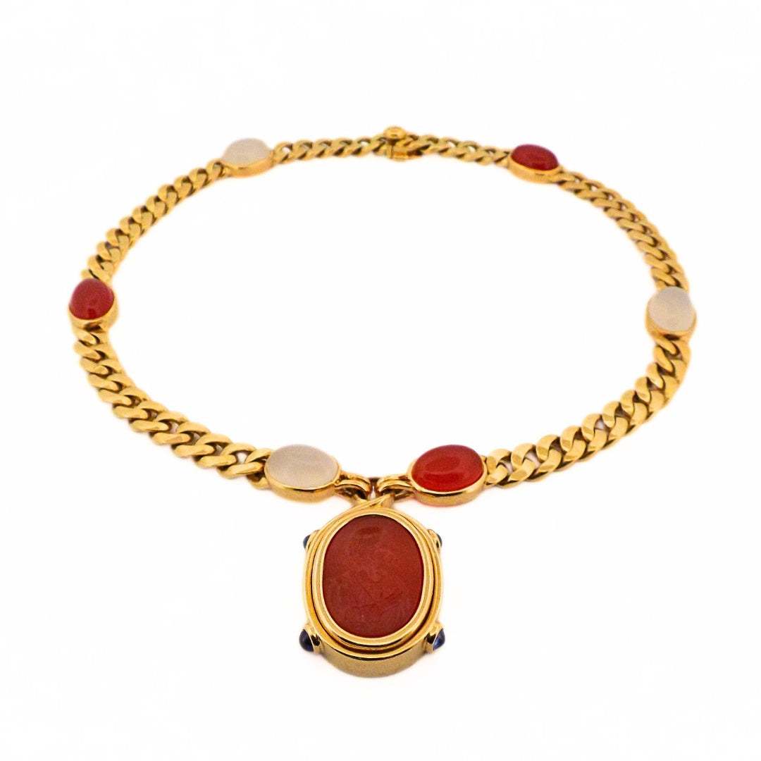Bulgari 18K Chalcedony Agate Sapphire Cameo Necklace