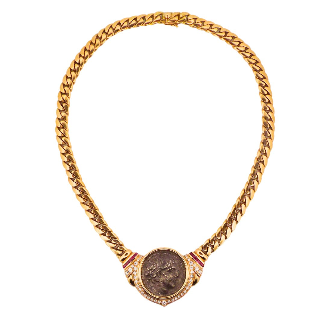 Bulgari 18K Monete Ruby Diamond Chain Necklace