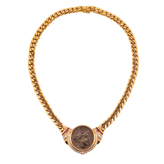 Bulgari 18K Monete Ruby Diamond Chain Necklace