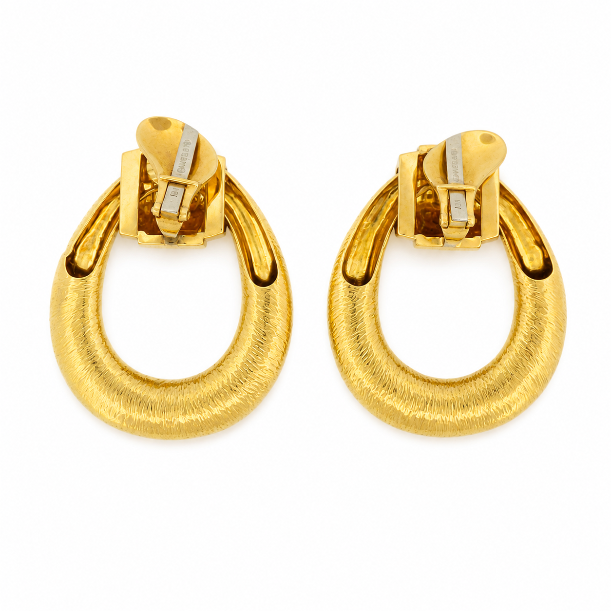 David Webb 18K Hammered Gold Doorknocker Earrings