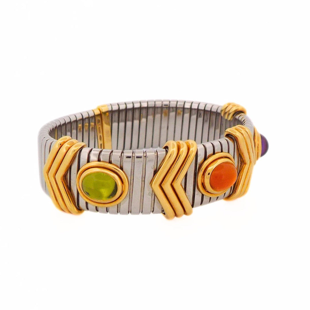 Bulgari 18K Steel Tubogas Multi-Gem Bracelet