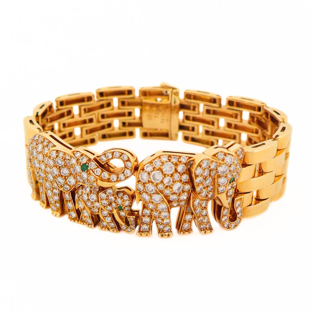 Cartier 18K Diamond Emerald Elephant Bracelet, French