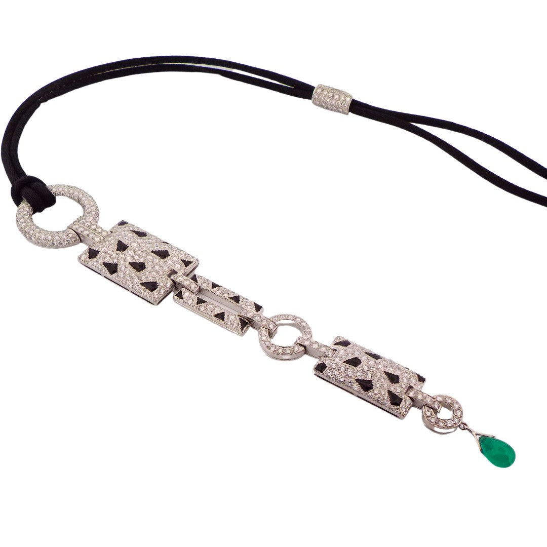 Cartier 18K Diamond Emerald Onyx 'Panthere' Necklace