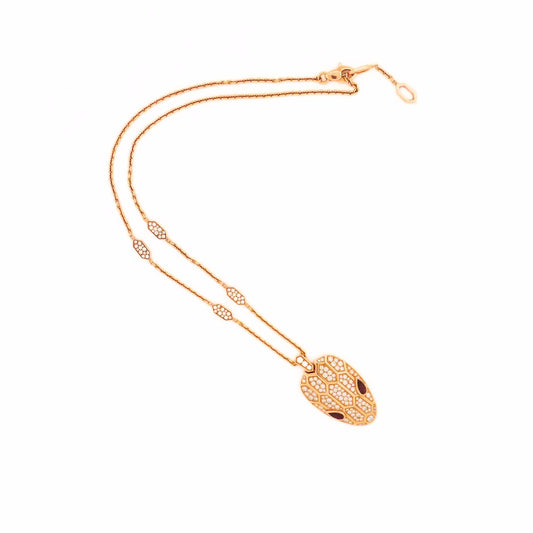 Bulgari 18K Gold 'Serpenti Seduttori' Diamond Rubellite Pendant Chain Necklace