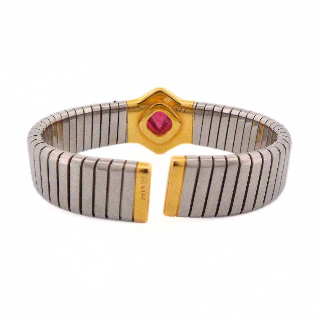 Bulgari 18K Steel Pink Tourmaline Bangle Bracelet