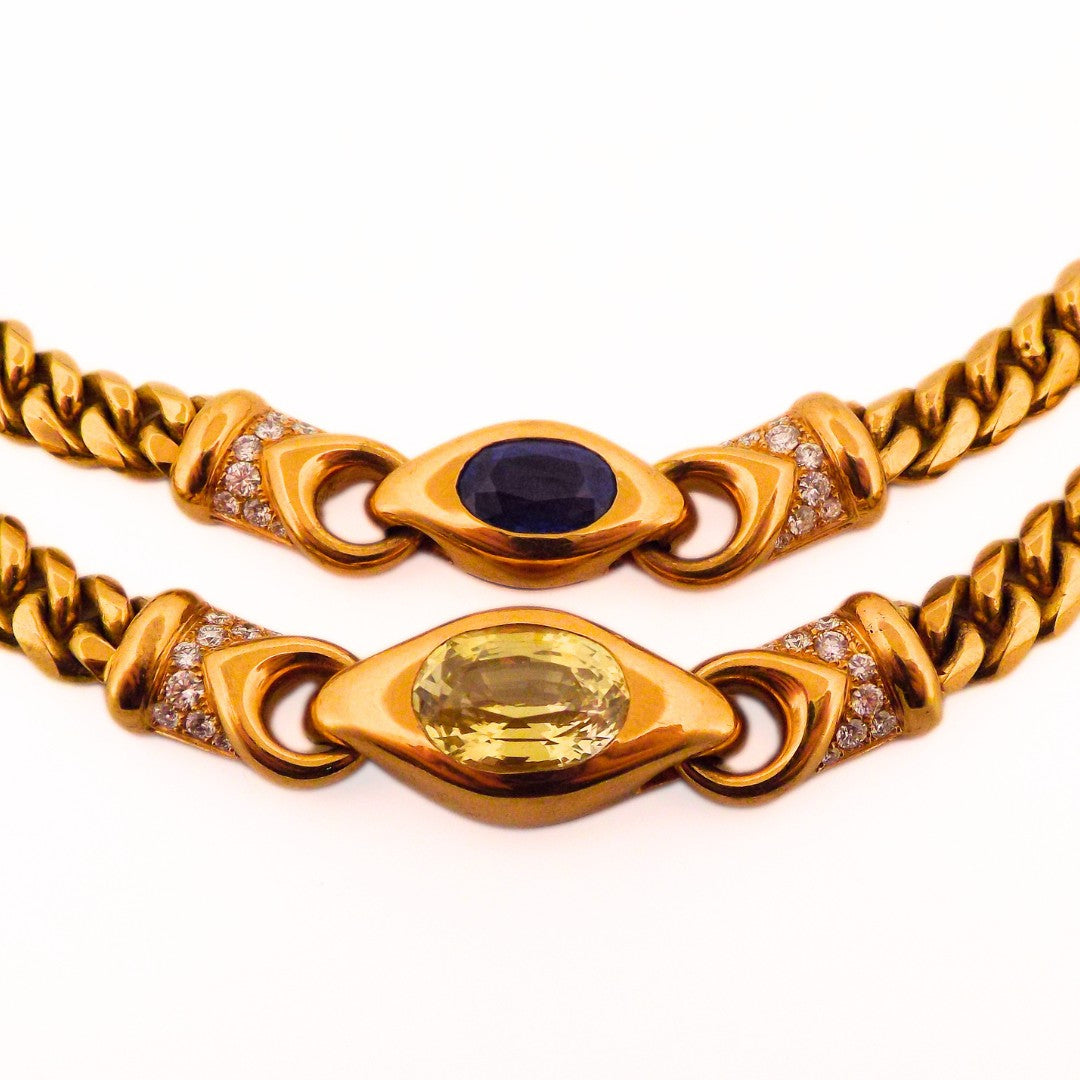Bulgari 18K Yellow & Blue Sapphire Diamond Necklace