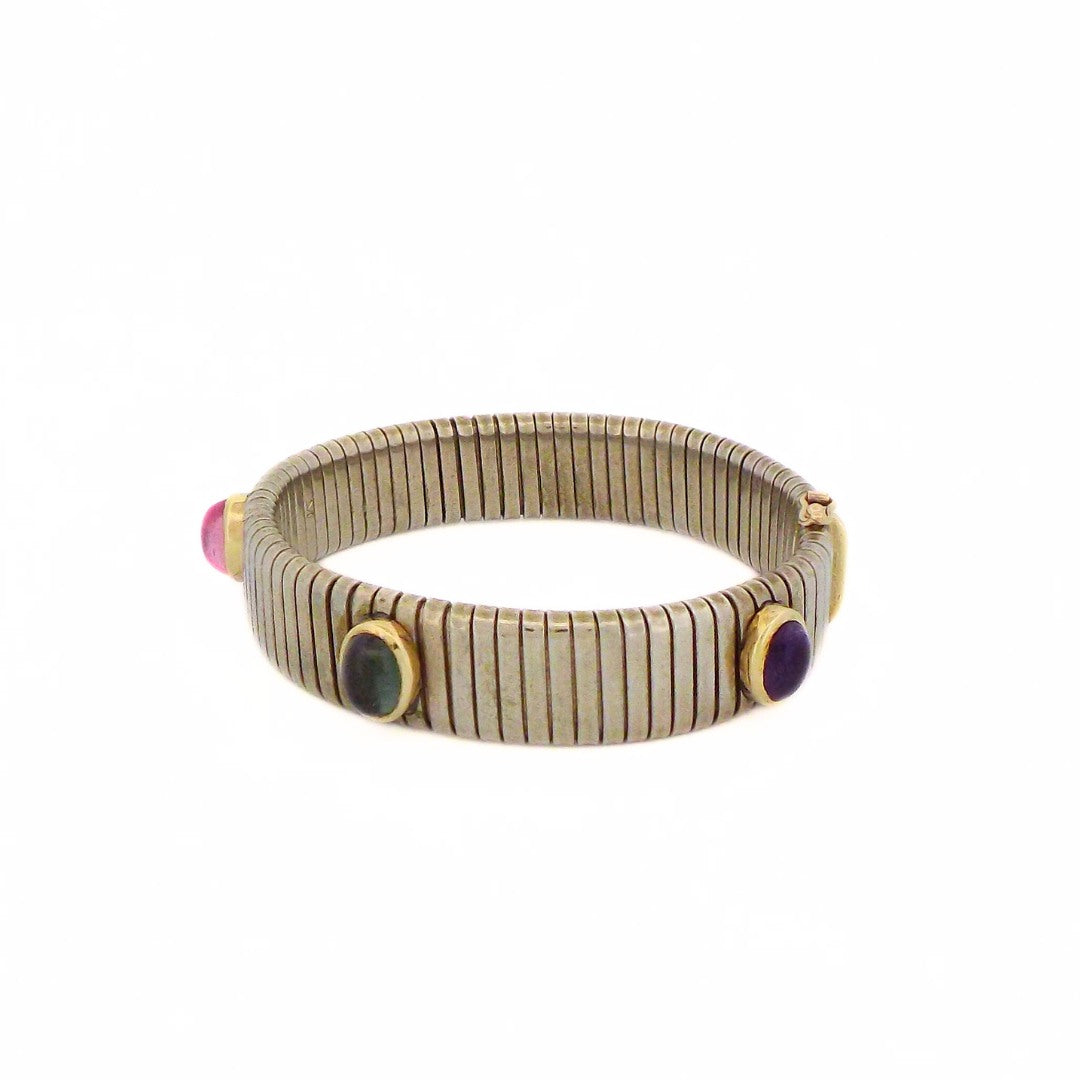 Bulgari Steel 'Tubogas' Gemstone Bracelet