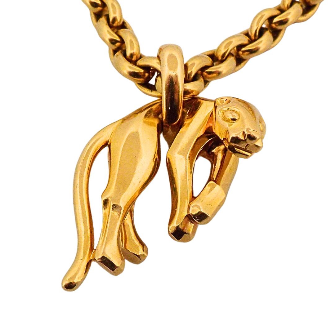 Cartier 18K Yellow Gold Panther Pendant with Chain