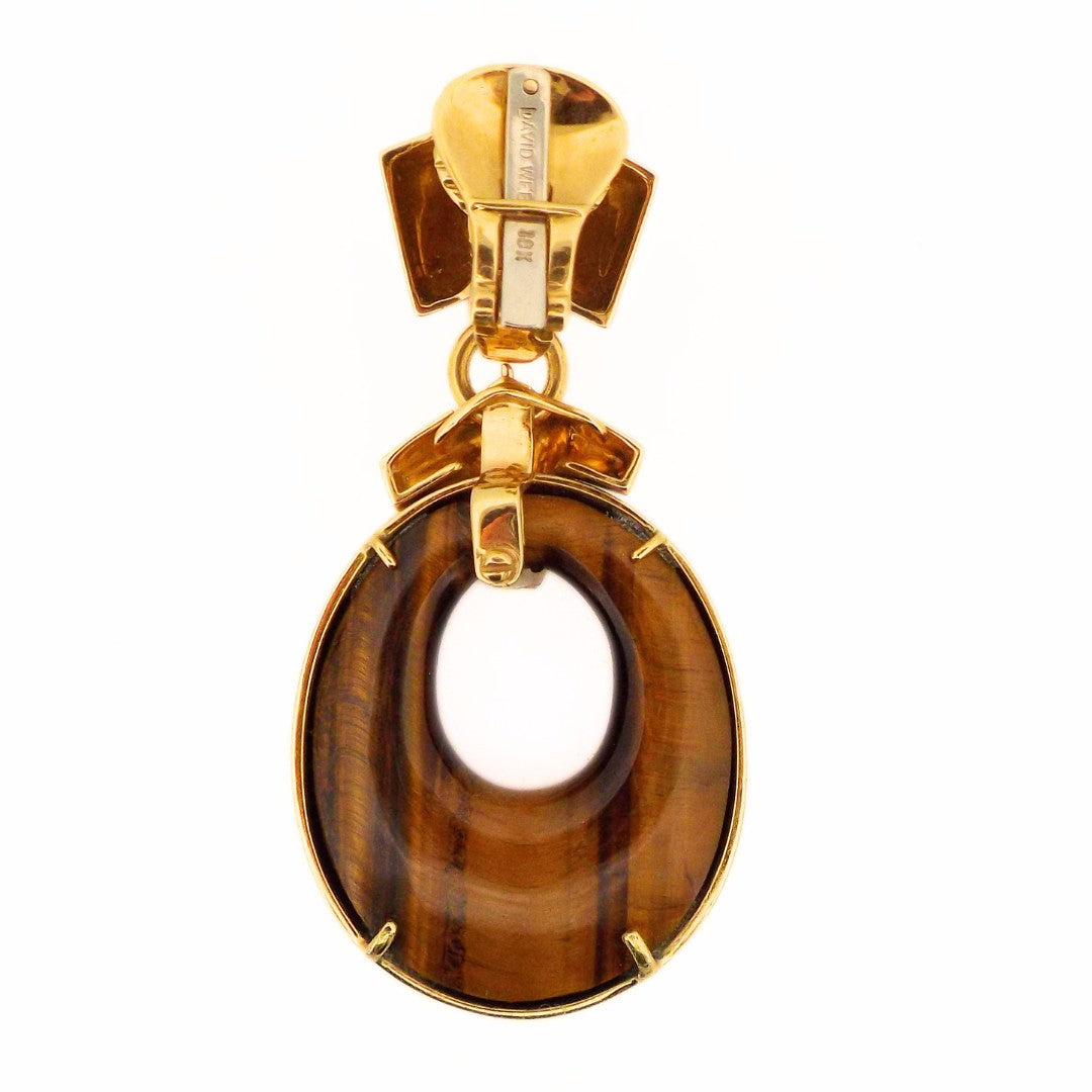 David Webb 18K Enamel Tigers Eye Drop Earrings