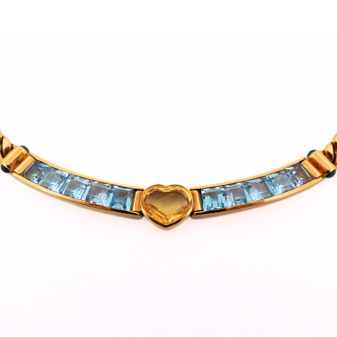 Bulgari 18K Aquamarine and Yellow Sapphire Necklace