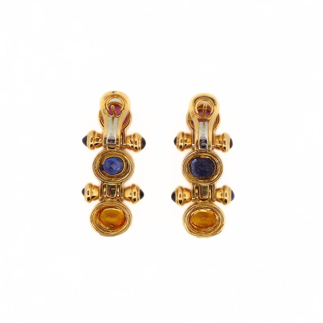 Bulgari 18K Multi-Color Sapphire Diamond Earrings