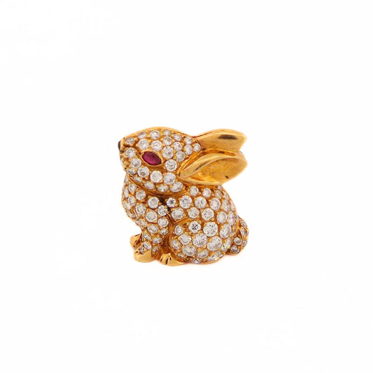 Van Cleef & Arpels 18K Ruby Diamond Bunny Brooch