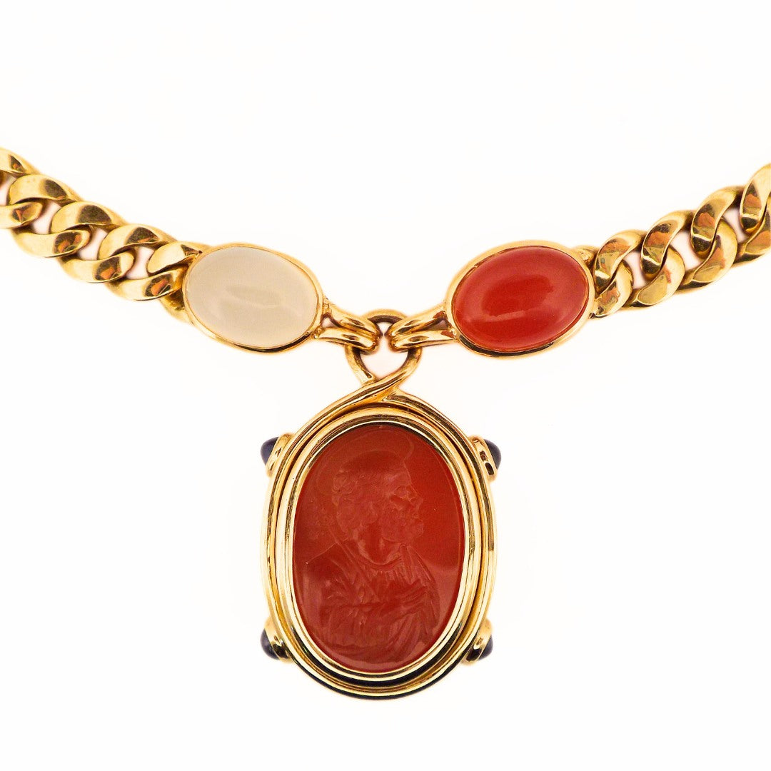 Bulgari 18K Chalcedony Agate Sapphire Cameo Necklace