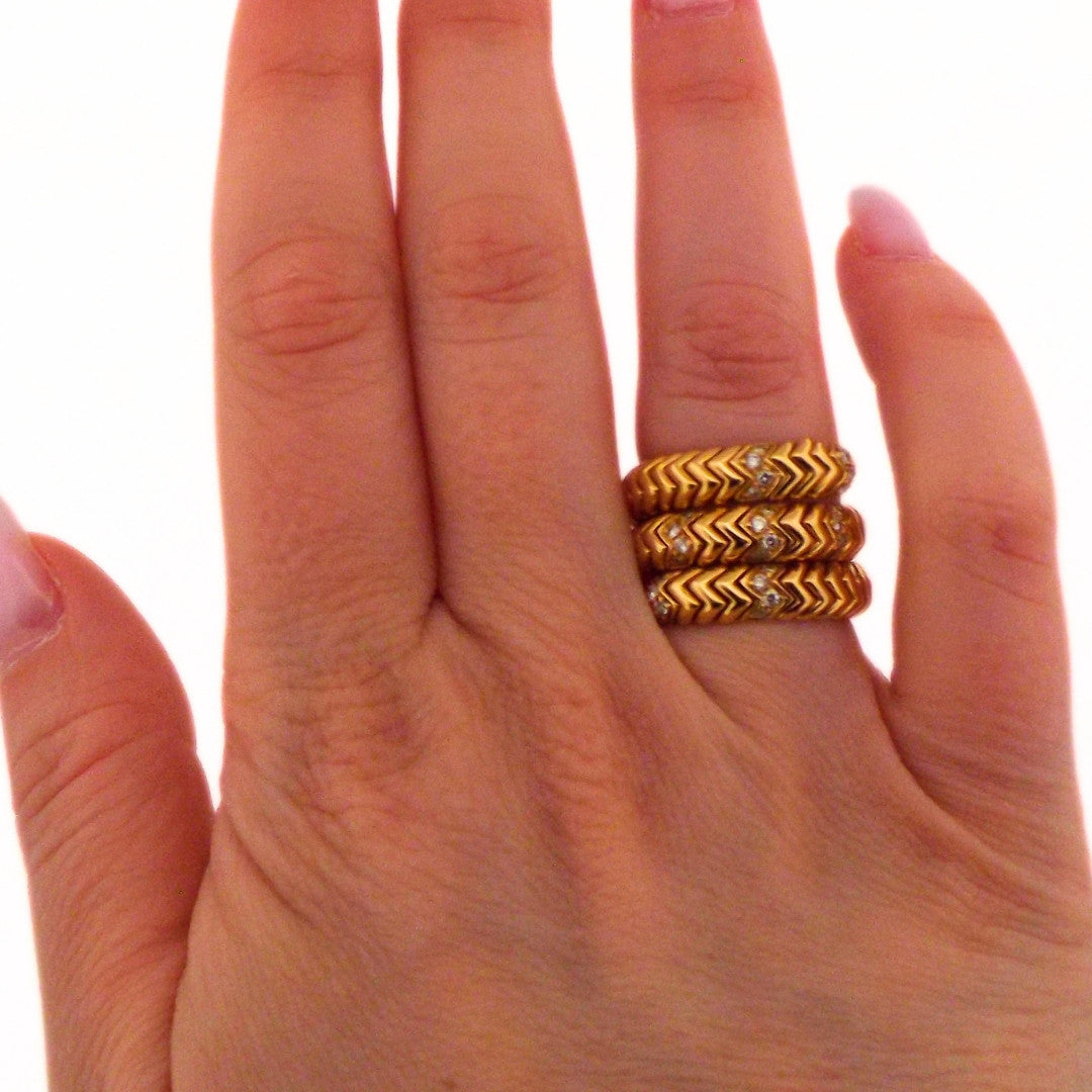 Bulgari 18K Yellow Gold Diamond Spiga Ring SZ 5.5