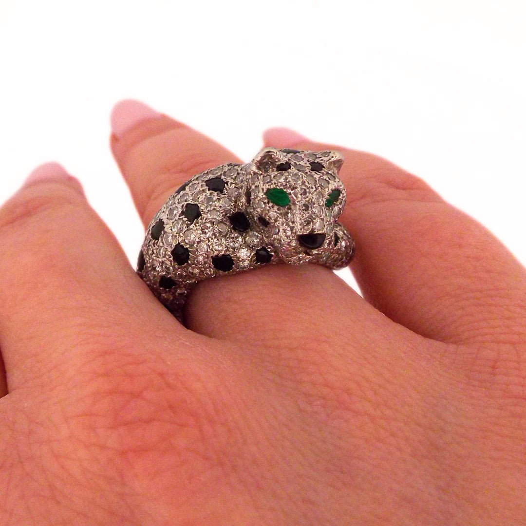 Cartier 18K Onyx Emerald Panthère de Cartier Ring