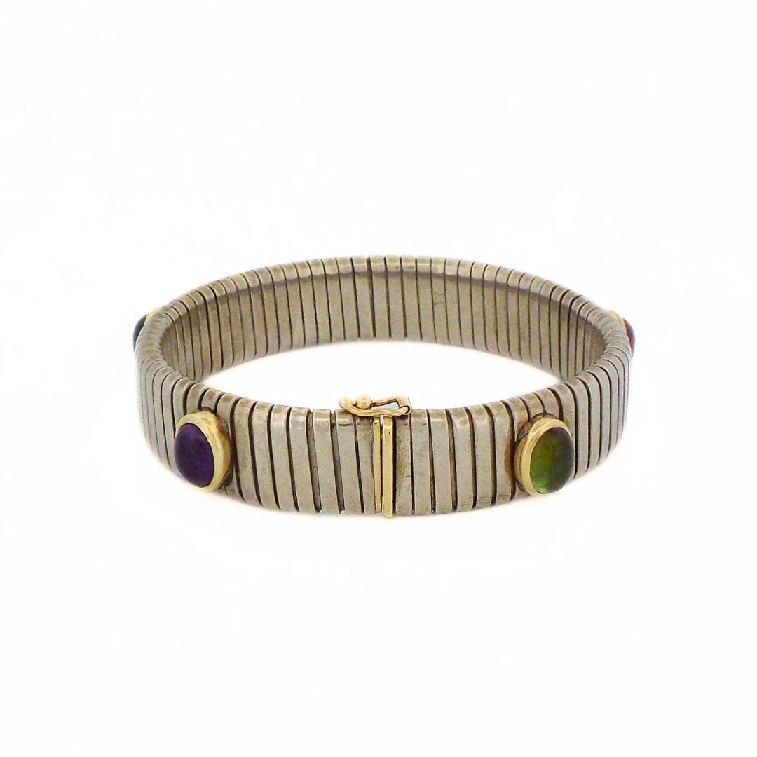 Bulgari Steel 'Tubogas' Gemstone Bracelet