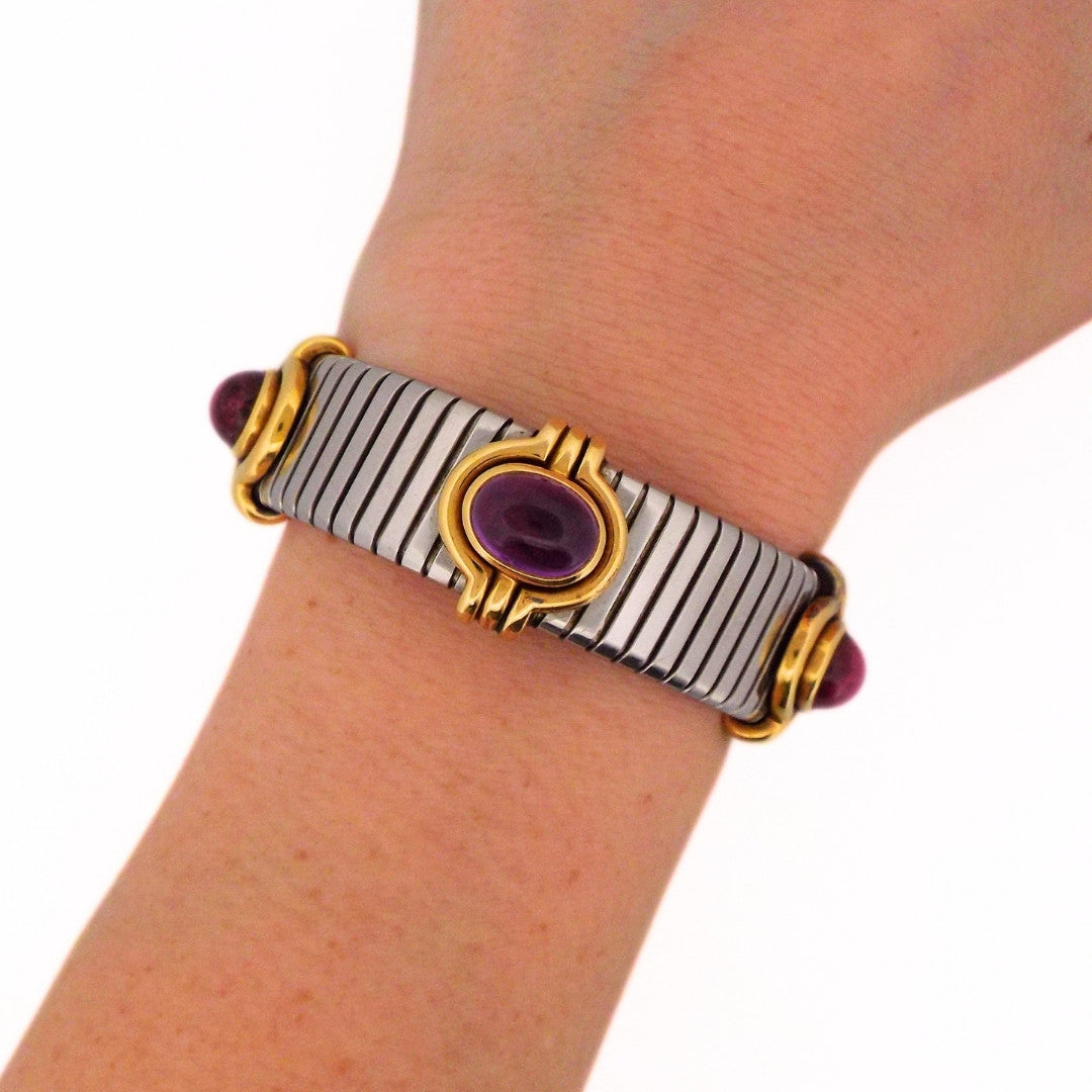 Bulgari 18K Steel Tubogas Parentesi Gemstone Bracelet