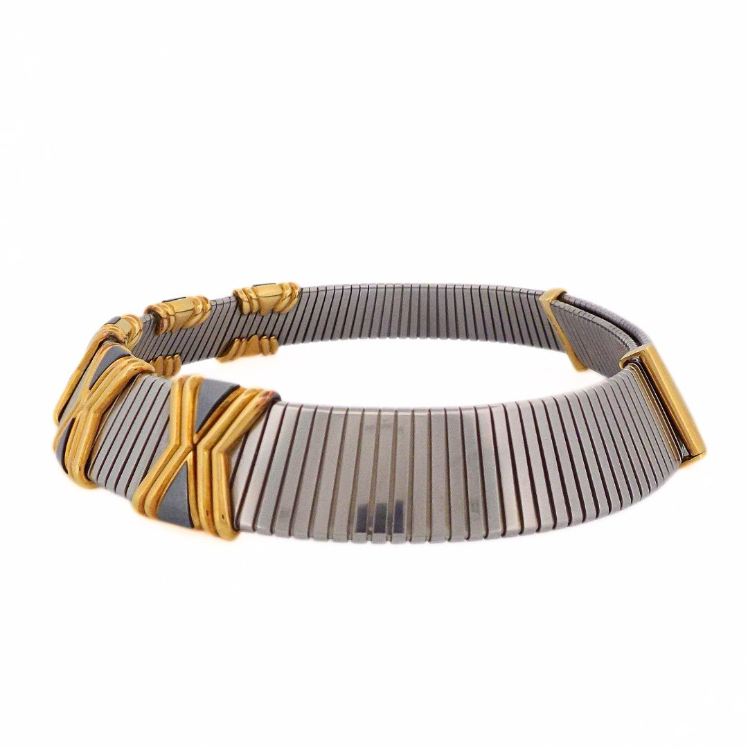 Bulgari 18K Gold and Steel 'Tubogas' Adjustable Choker Necklace