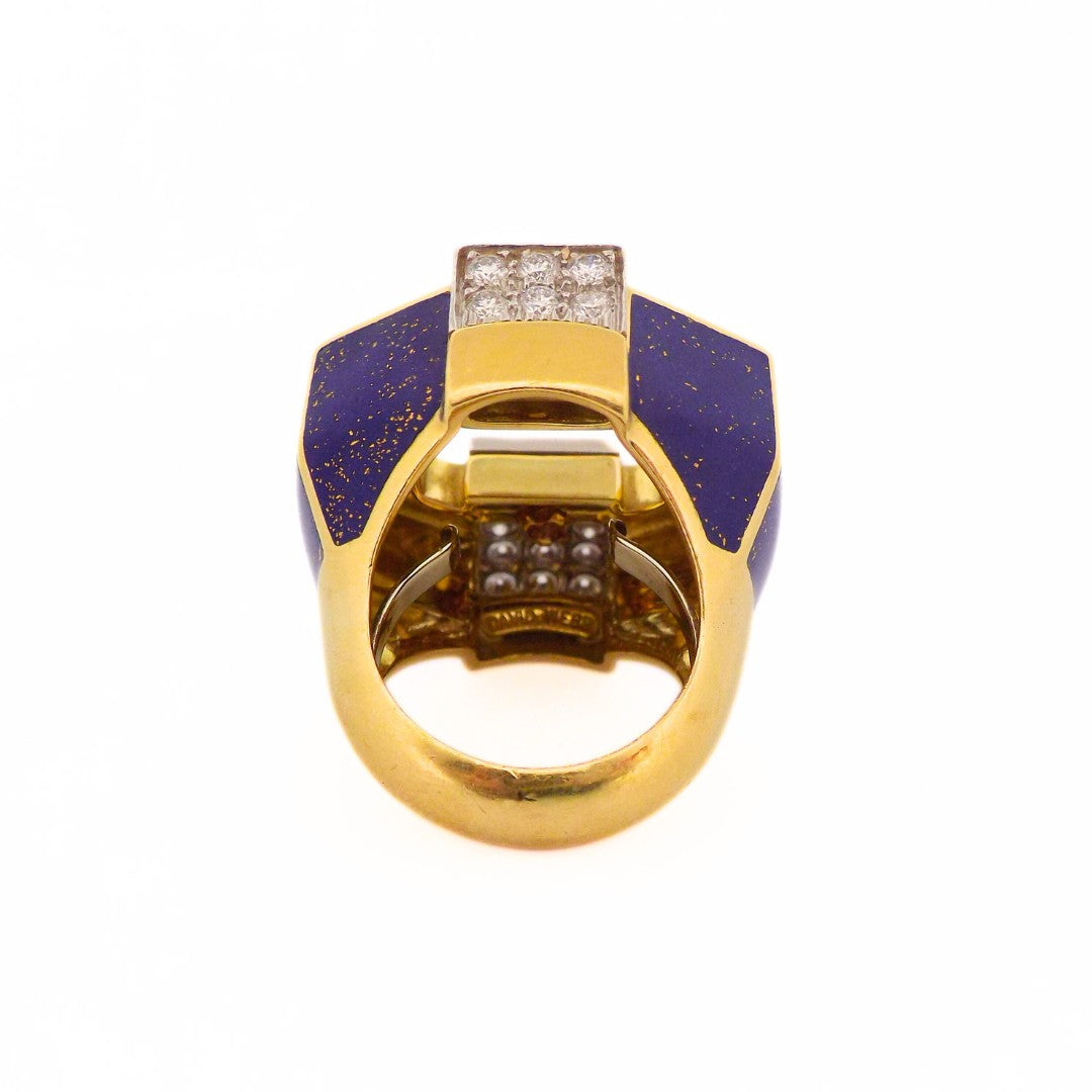 David Webb 18K Blue Enamel Diamond Ring